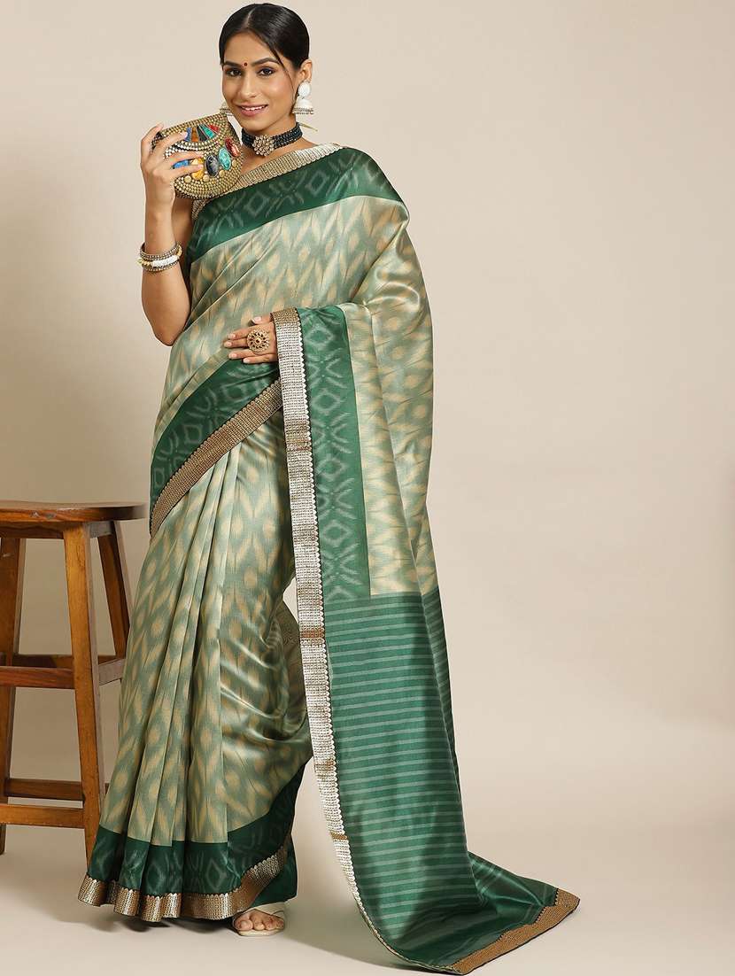 green silk blend bhagalpuri saree with blouse