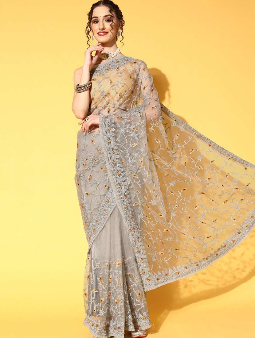 women's embroidered saree with blouse