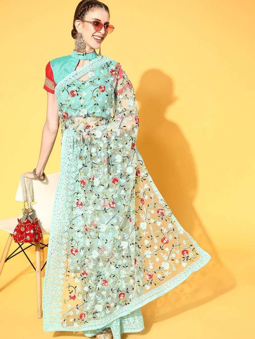 women's embroidered saree with blouse