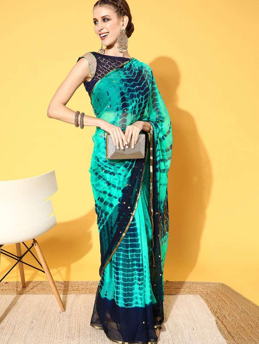 women's bordered sea green colored saree with blouse