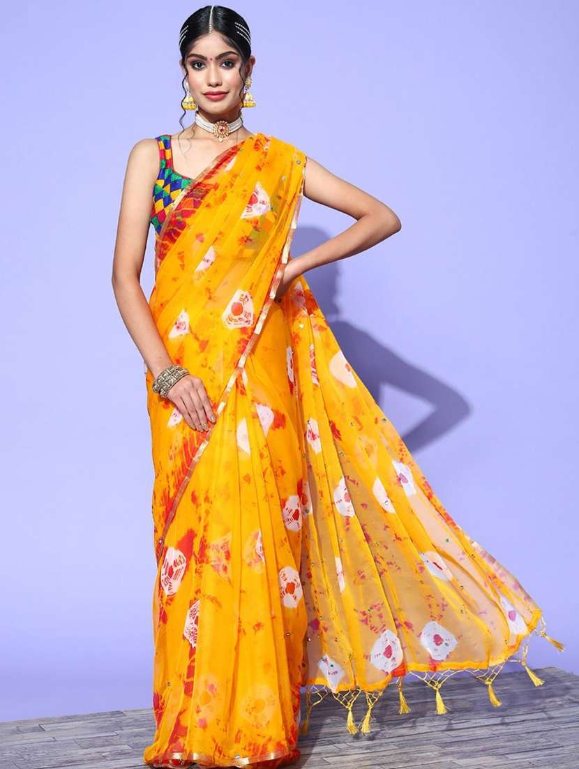 women's bandhani mustard colored saree with blouse