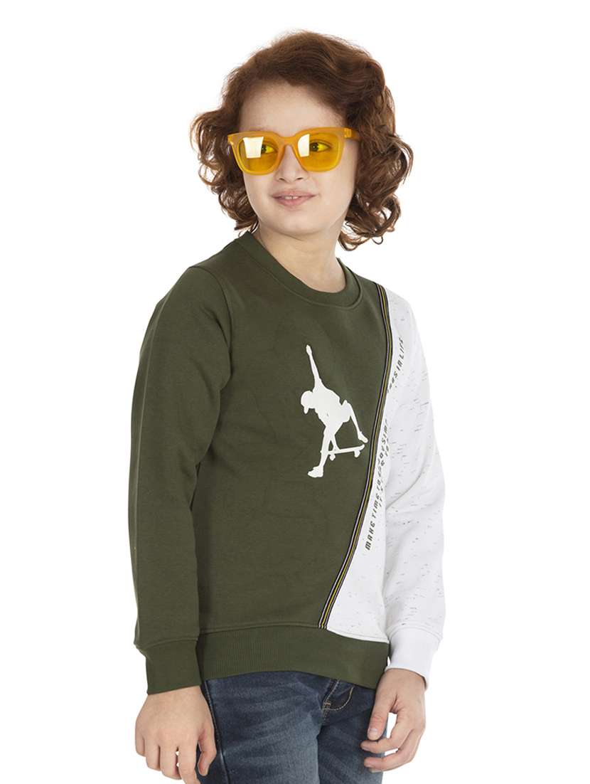 olive green color block sweatshirt - 18404212 -  Standard Image - 1