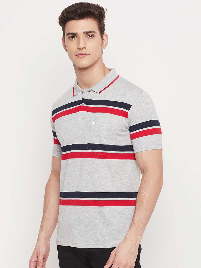 grey striped polo t-shirt - 18404400 -  Standard Image - 1