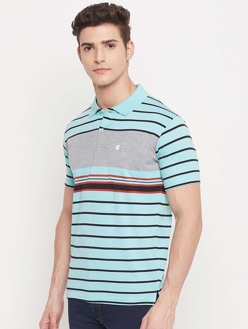 light-blue striped polo t-shirt - 18404404 - Standard Image - 1