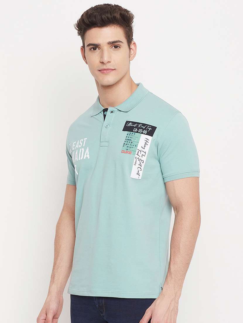 sea-green printed polo t-shirt - 18404421 - Standard Image - 1