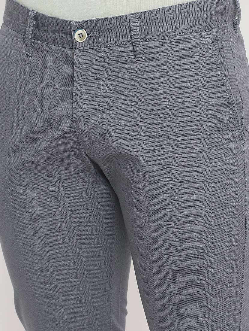 grey solid blend flat front casual trouser - 18404427 -  Standard Image - 4