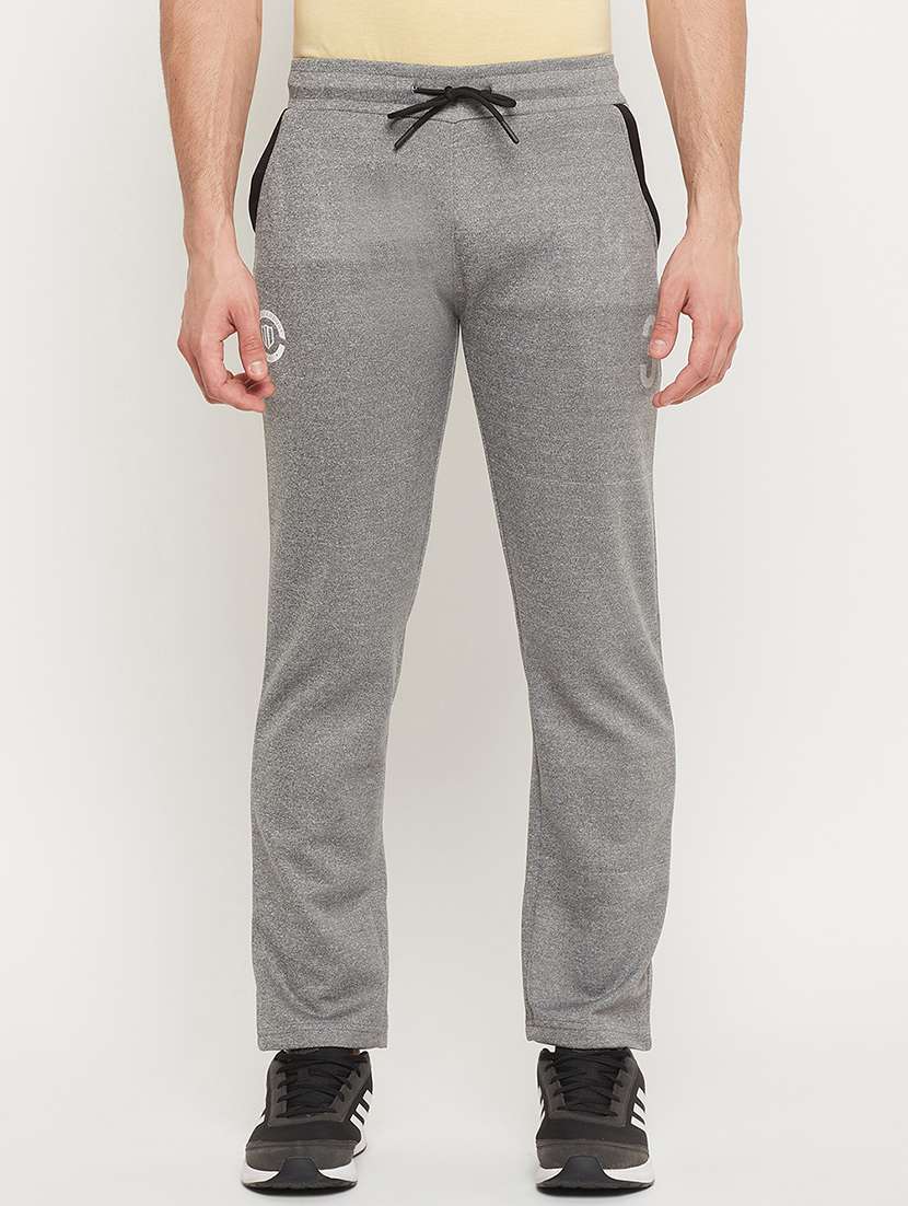 grey polyester solid full length track pant
