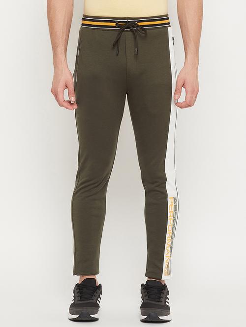 olive-green printed full length track pant - 18404455 - Standard Image - 0