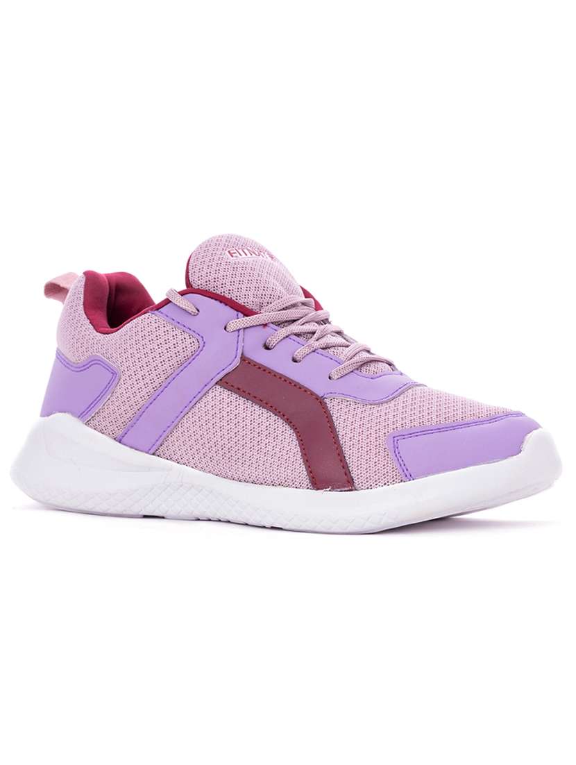 purple fabric laceup sports shoes