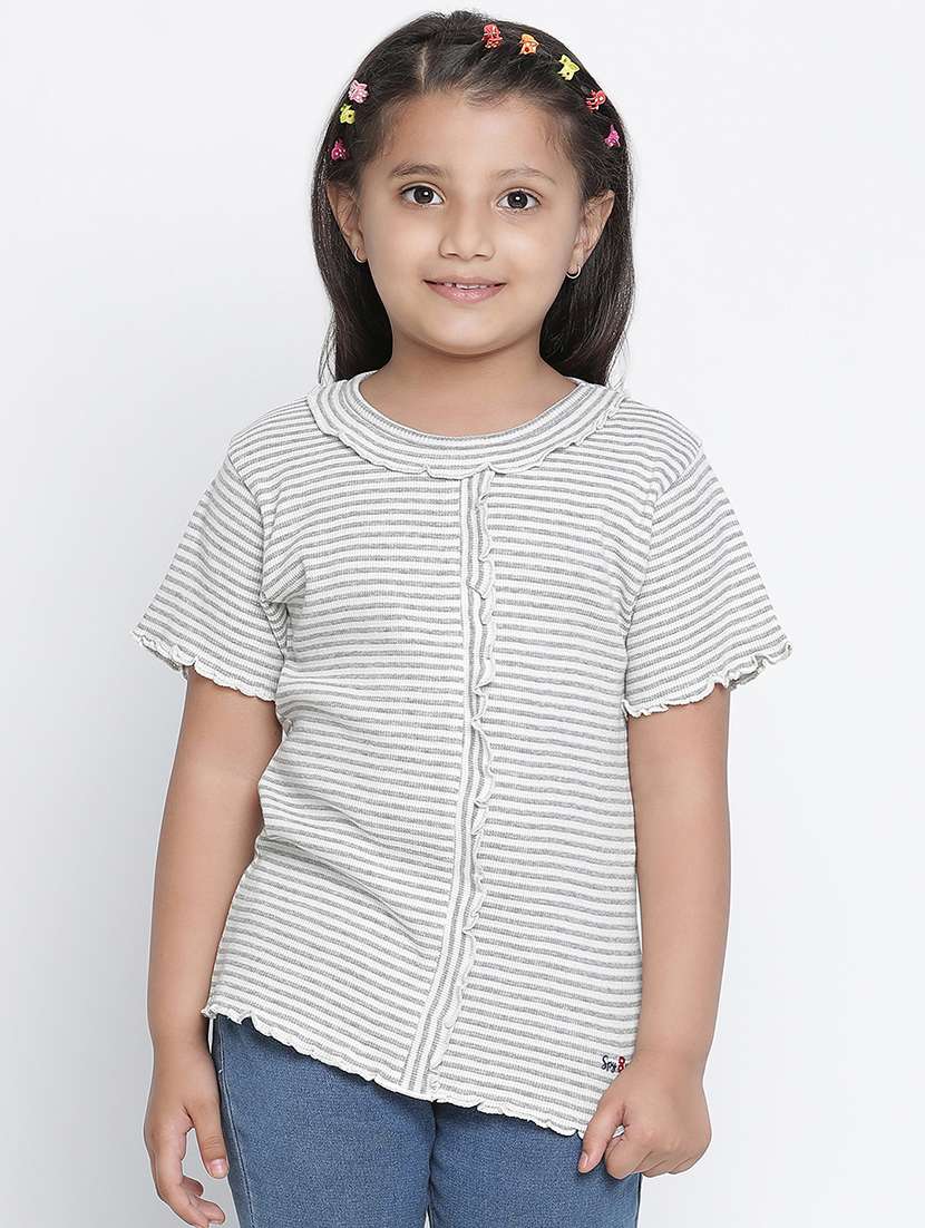 grey striped ruffled top