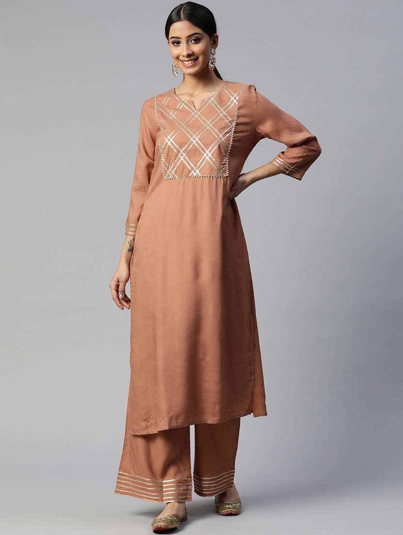 beige rayon kurta pant  set