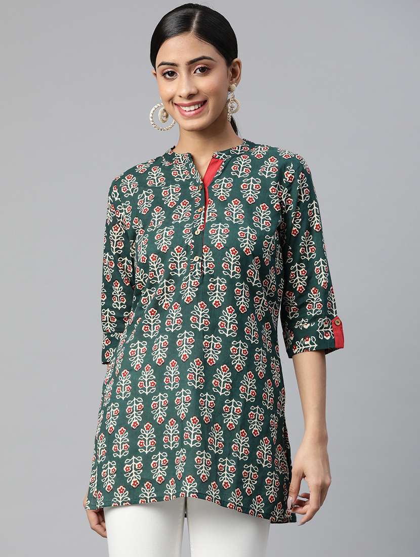 green cotton straight kurti