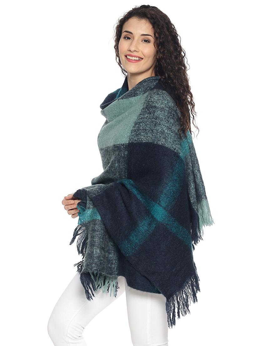 dark blue checked woolen shawl - 18405099 - Standard Image - 1