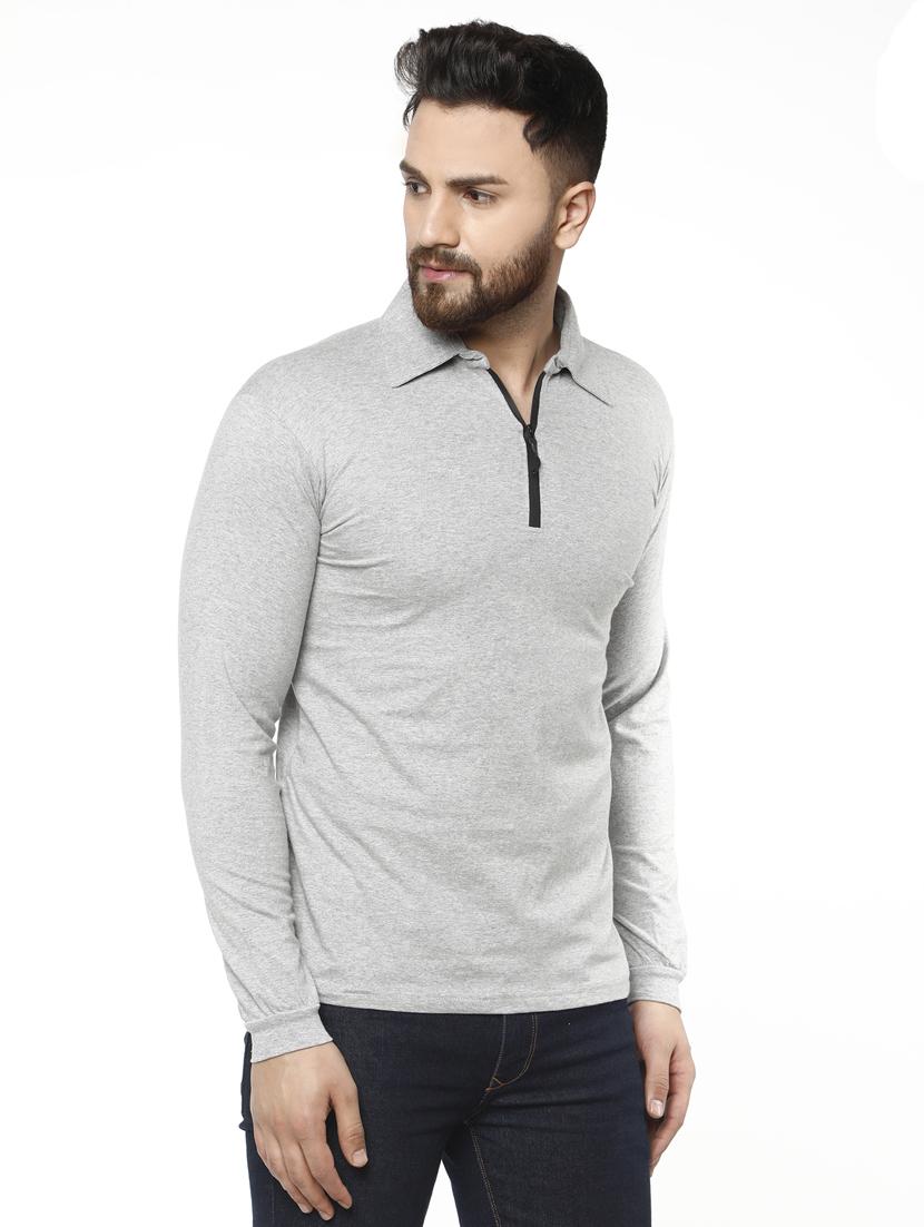 grey solid polo t-shirt - 18405125 -  Standard Image - 1