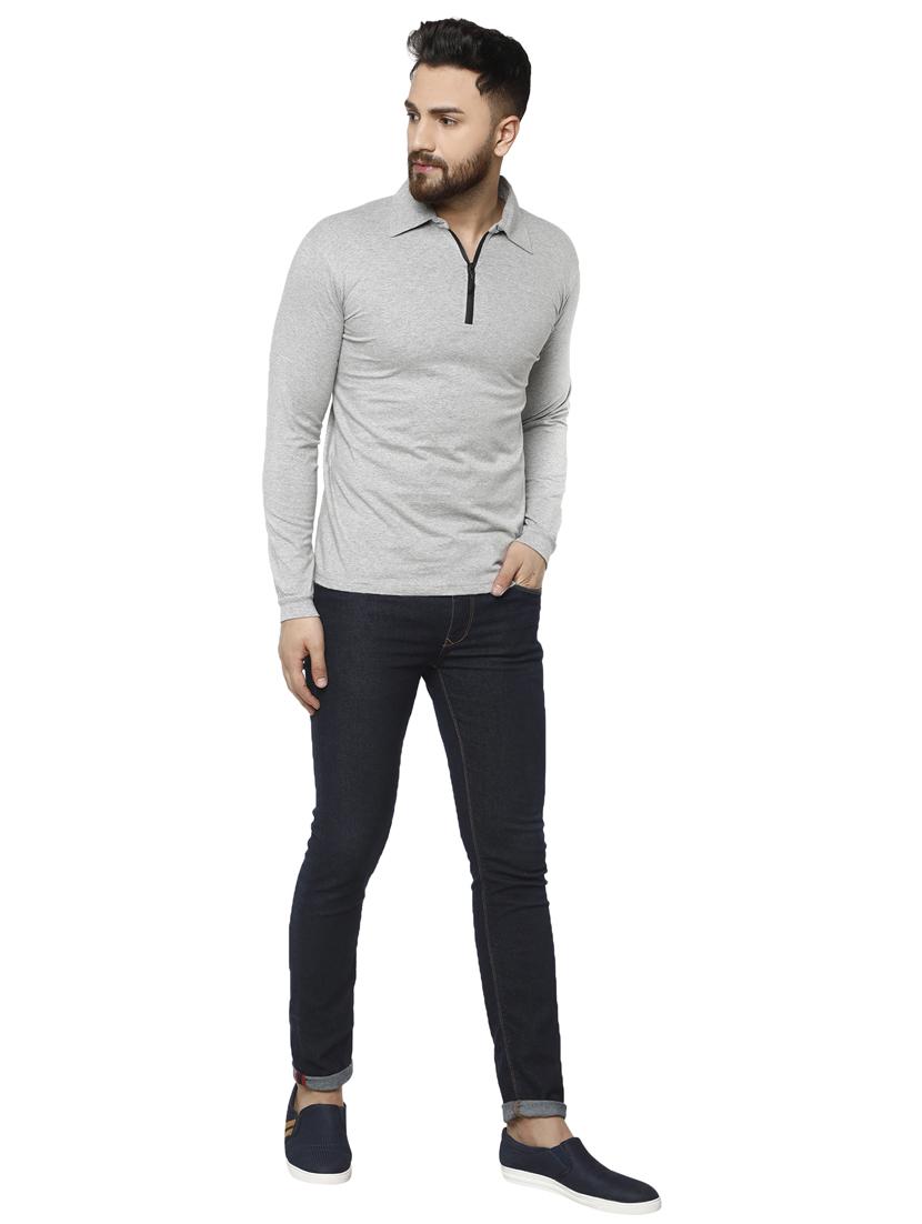 grey solid polo t-shirt - 18405125 - Standard Image - 4