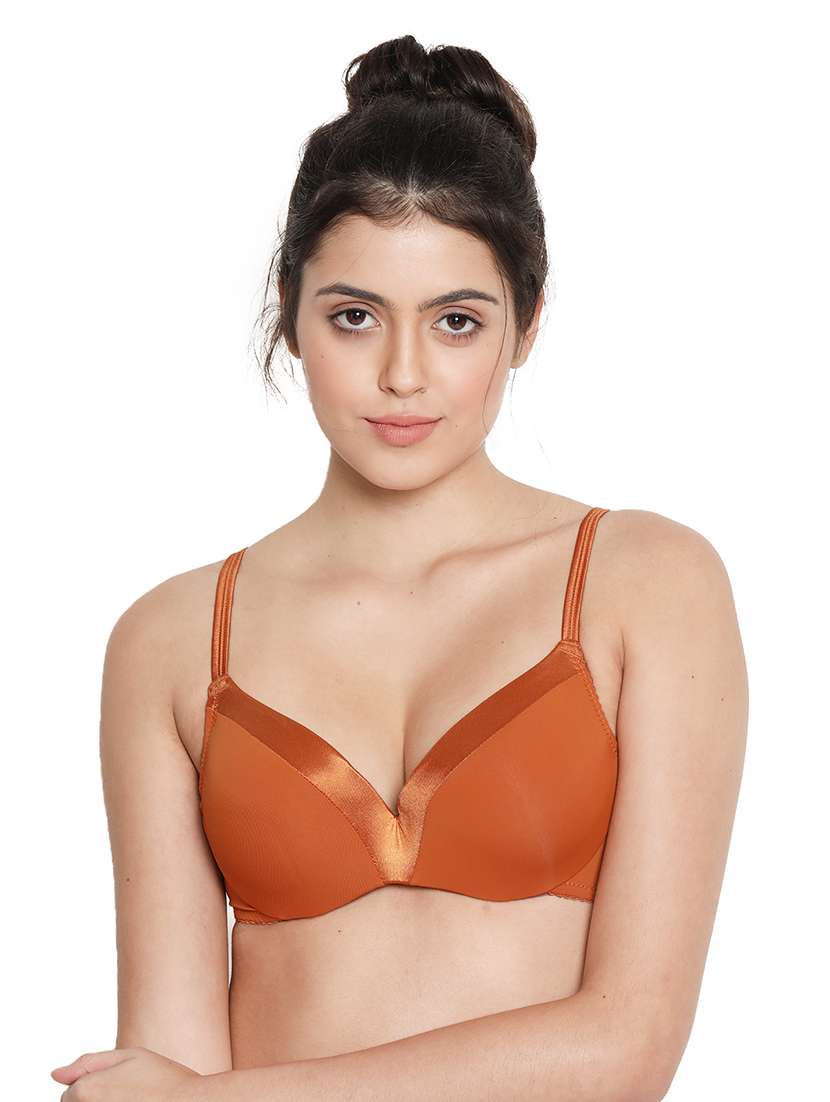 orange solid push up bra