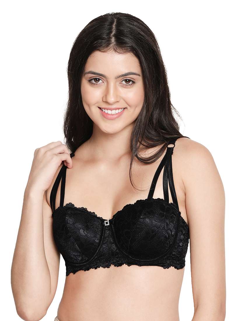 black solid balconette bra