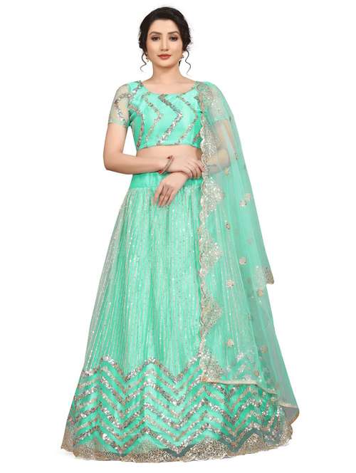 green sequined a-line lehenga - 18405711 -  Standard Image - 0
