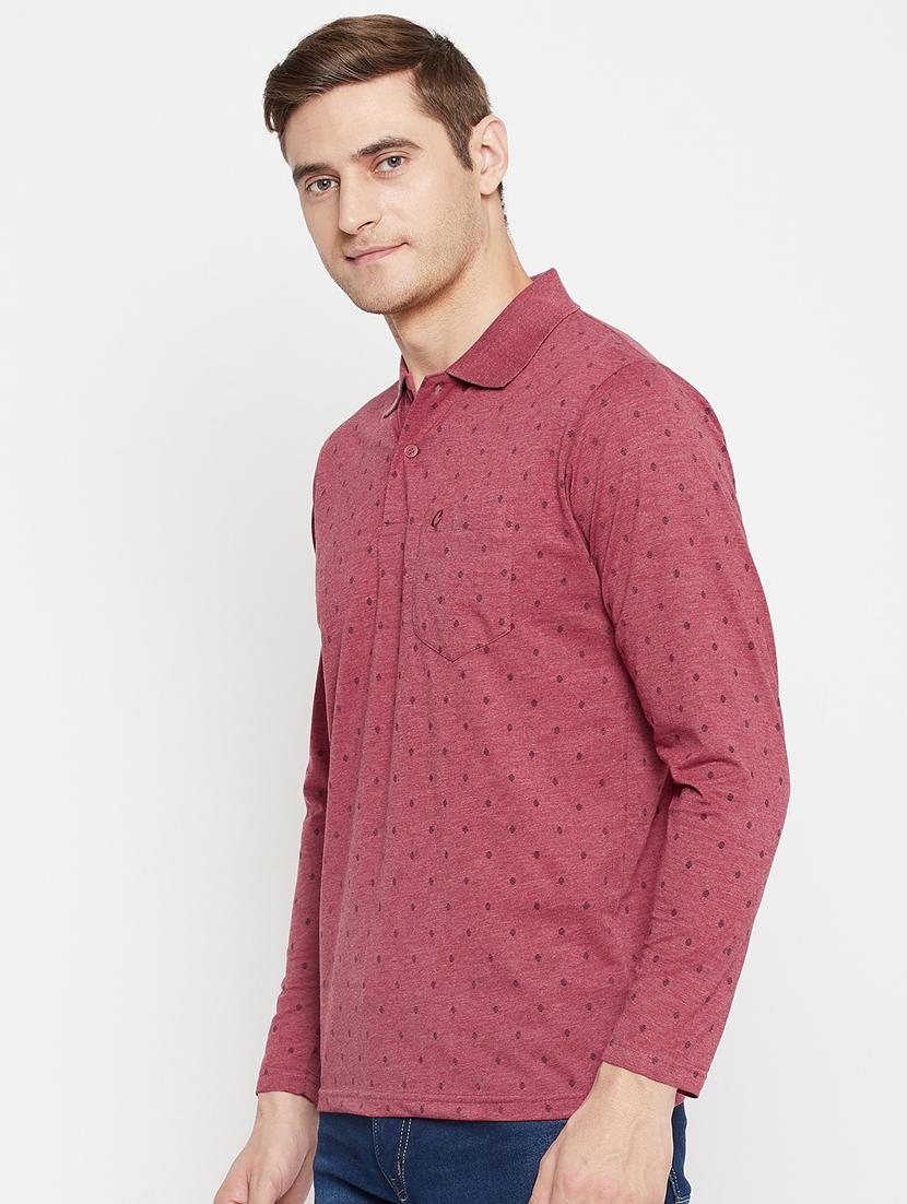 men mauve regular fit micro printed polo t-shirt - 18405726 - Standard Image - 1