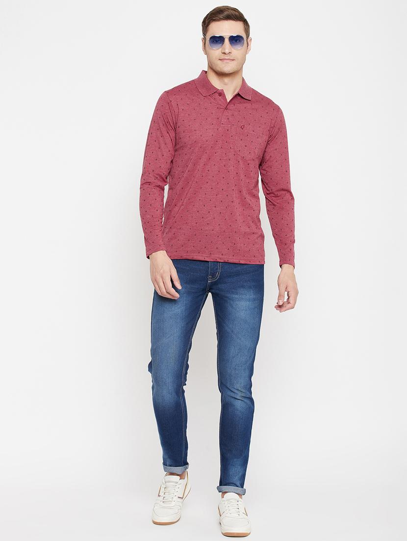 men mauve regular fit micro printed polo t-shirt - 18405726 - Standard Image - 4
