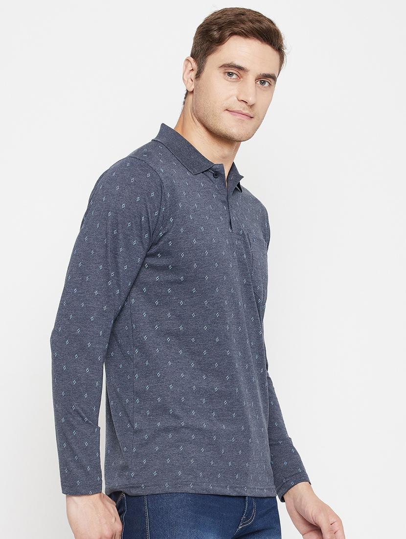 men navy blue regular fit printed polo t-shirt - 18405735 -  Standard Image - 1
