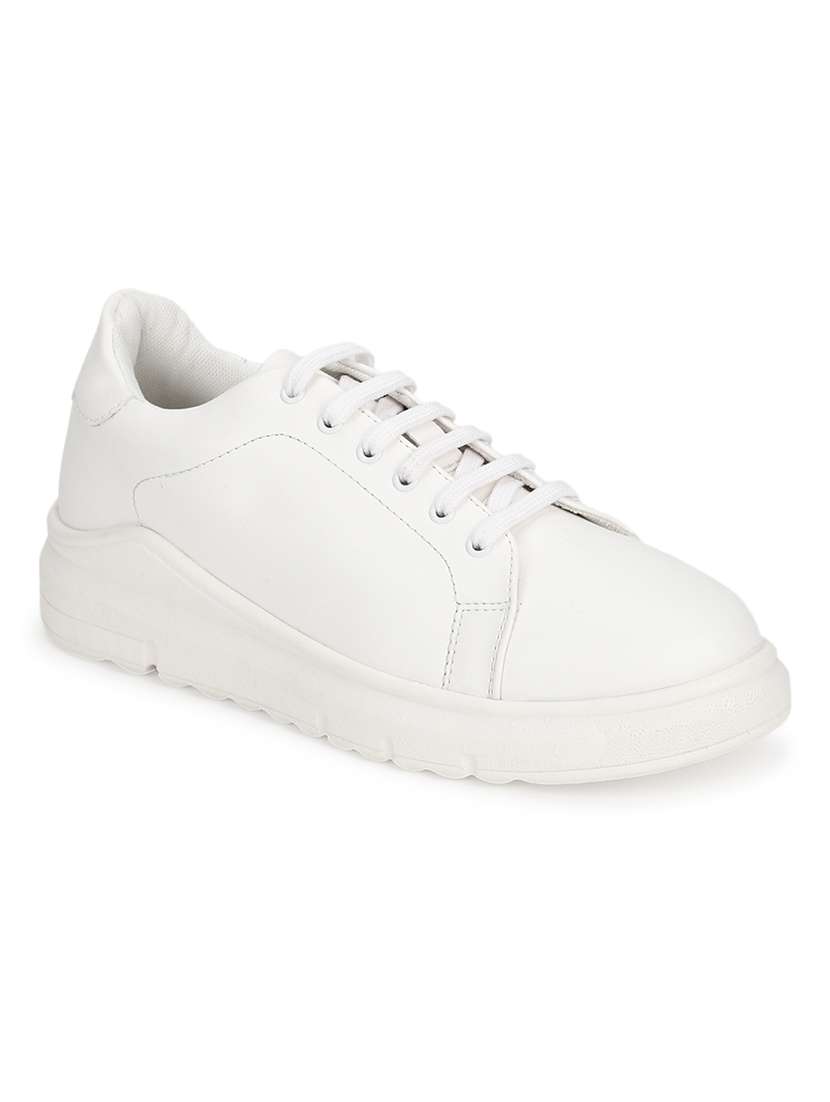 white pu laceup casual shoes