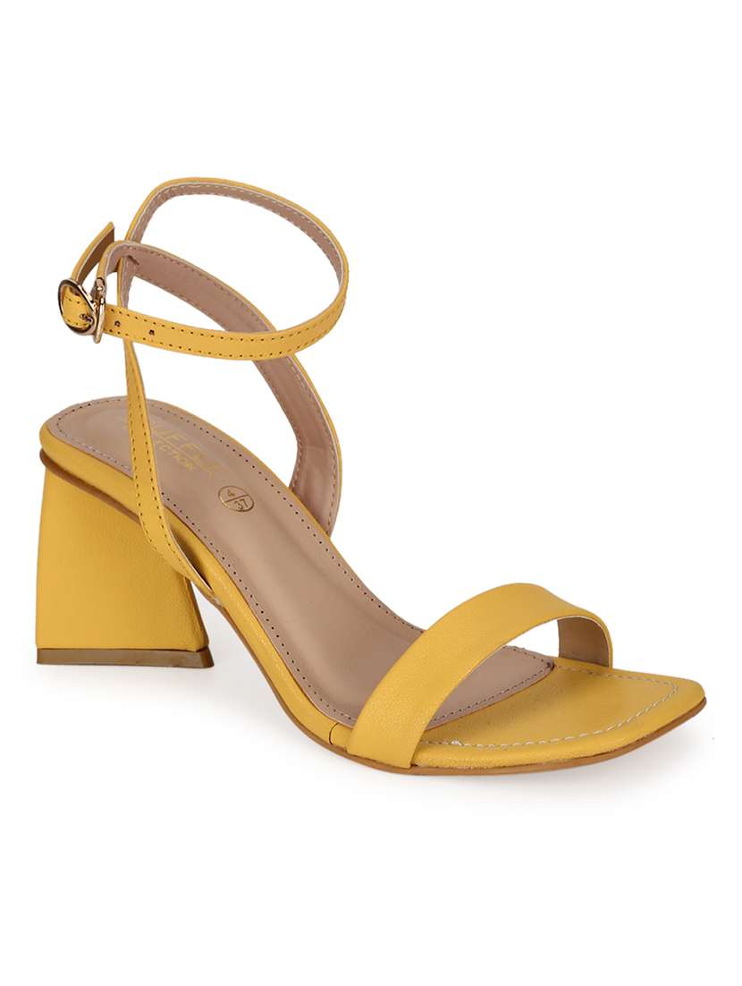 yellow pu ankle strap sandals