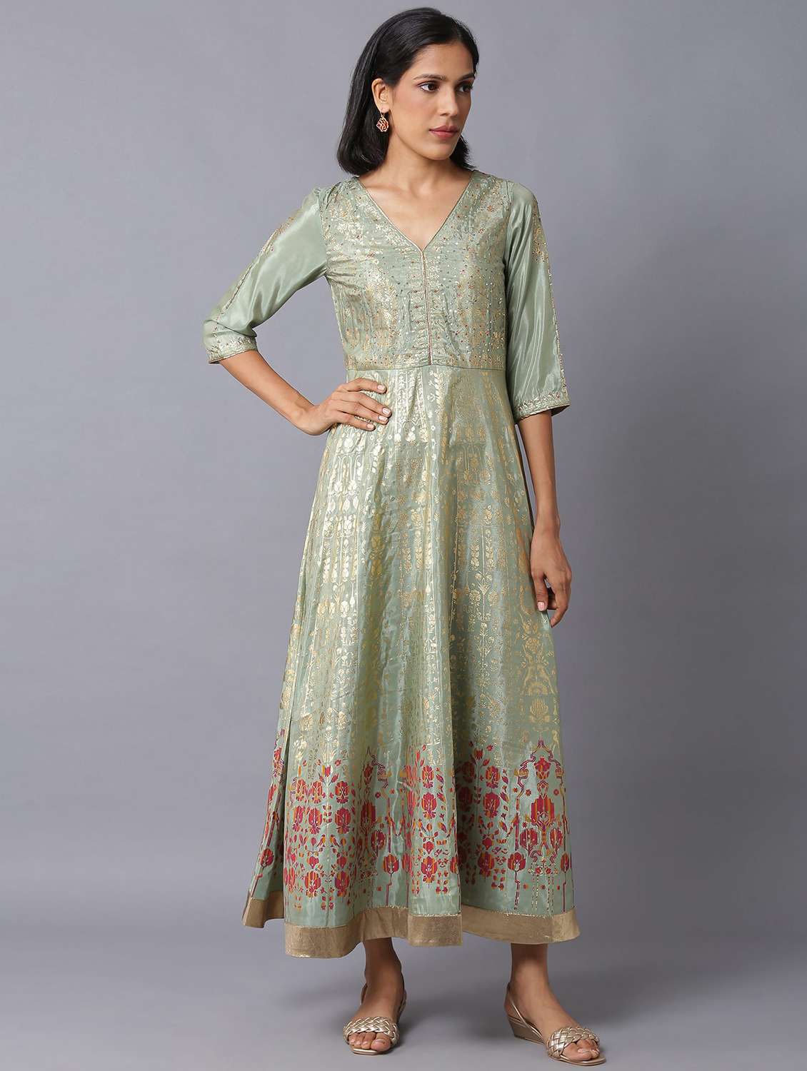 green floral flared ethnic dress