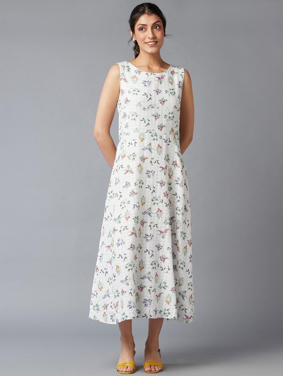 white floral flared ethnic dress