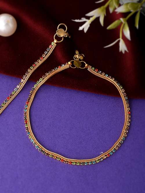 gold brass anklets and payal - 18406294 -  Standard Image - 0