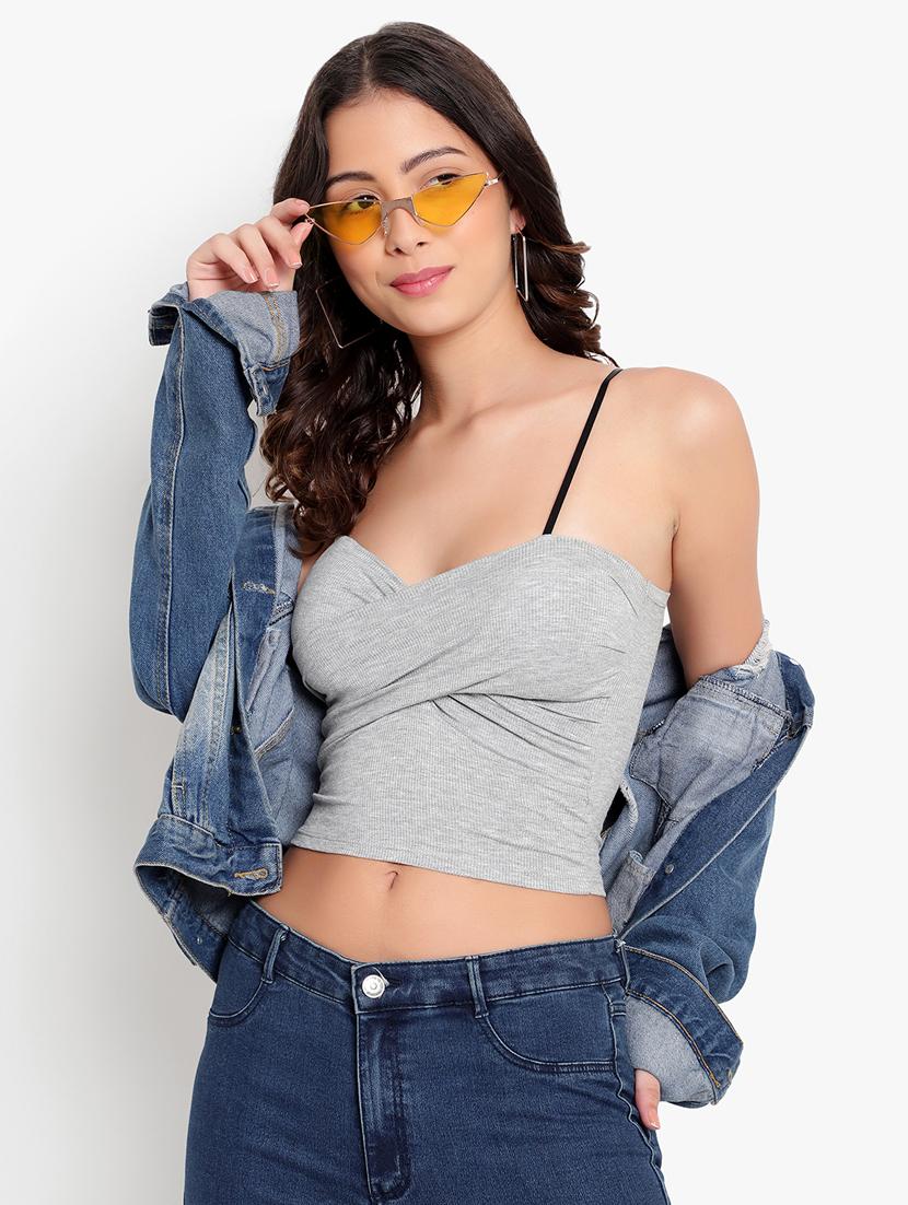 grey solid bralette bra - 18406746 - Standard Image - 4