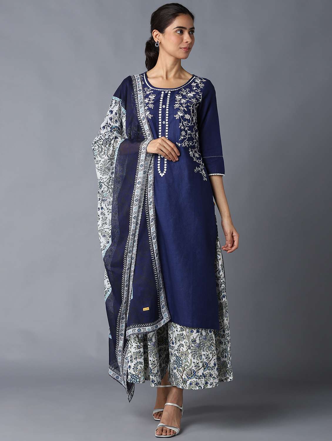 blue cotton kurta palazzo  set