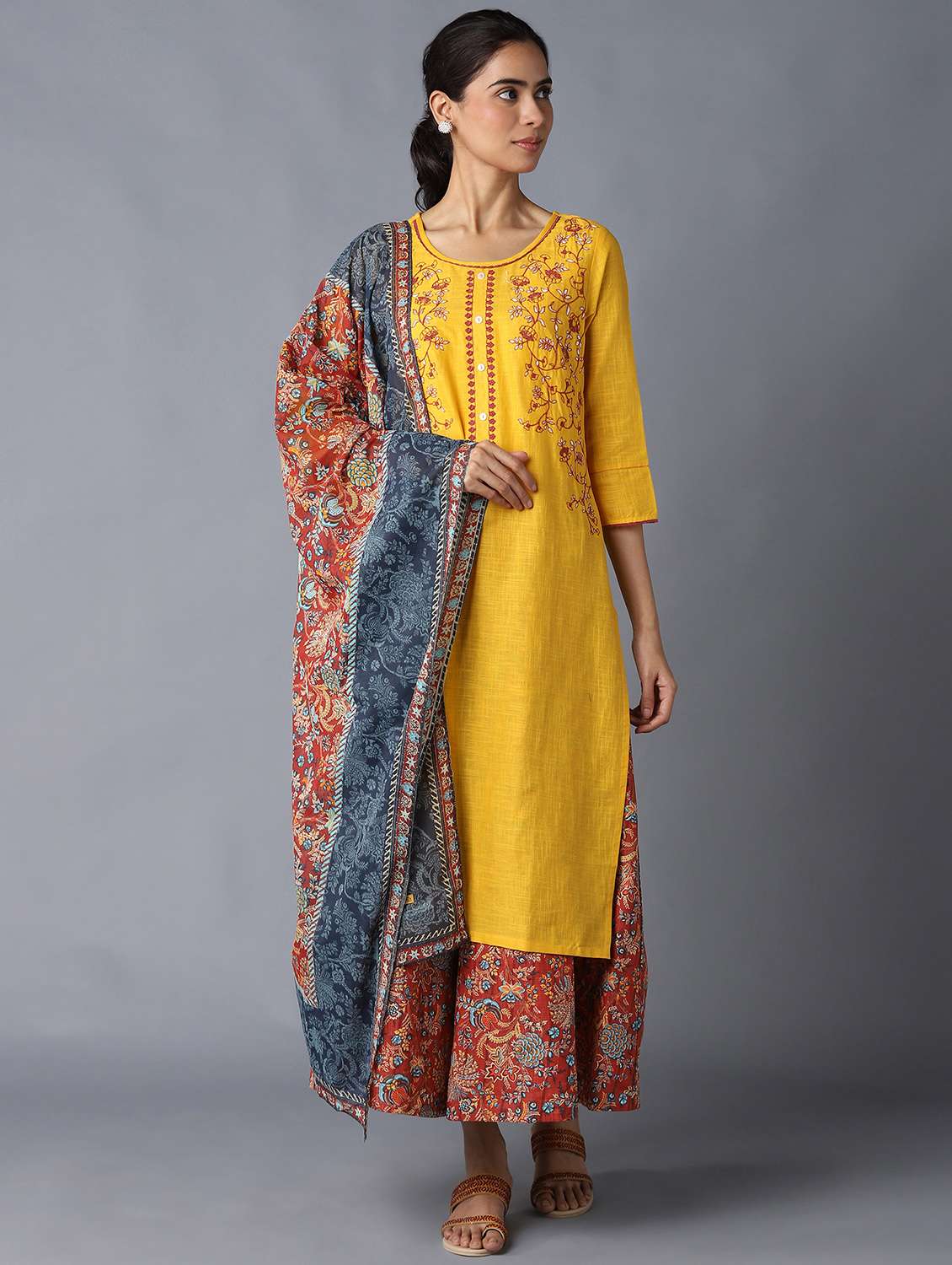 yellow cotton kurta palazzo  set