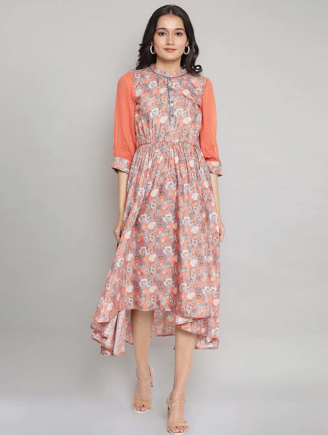 pink floral flared ethnic dress