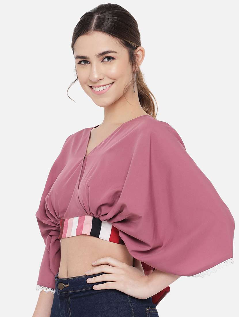 women's crop v neck top - 18407255 - Standard Image - 1