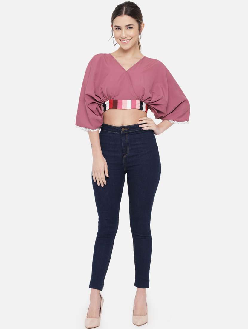 women's crop v neck top - 18407255 - Standard Image - 4