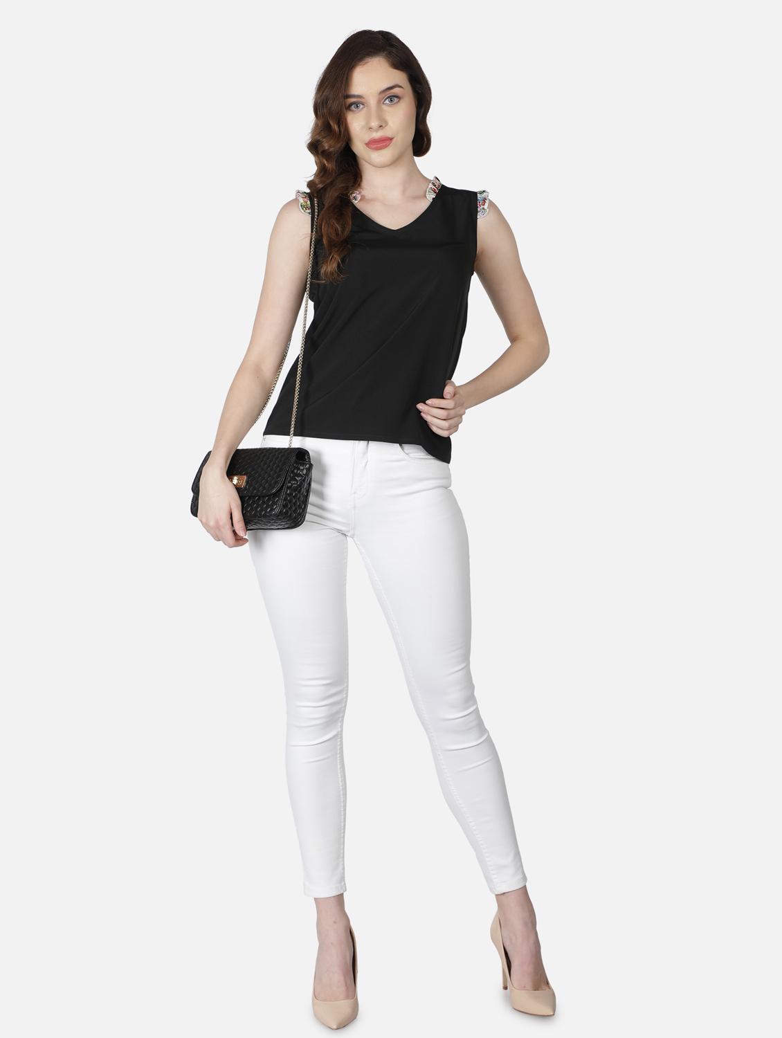 women's straight v neck top - 18407287 - Standard Image - 4