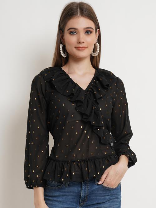 women's ruffle v neck top - 18407674 - Standard Image - 0