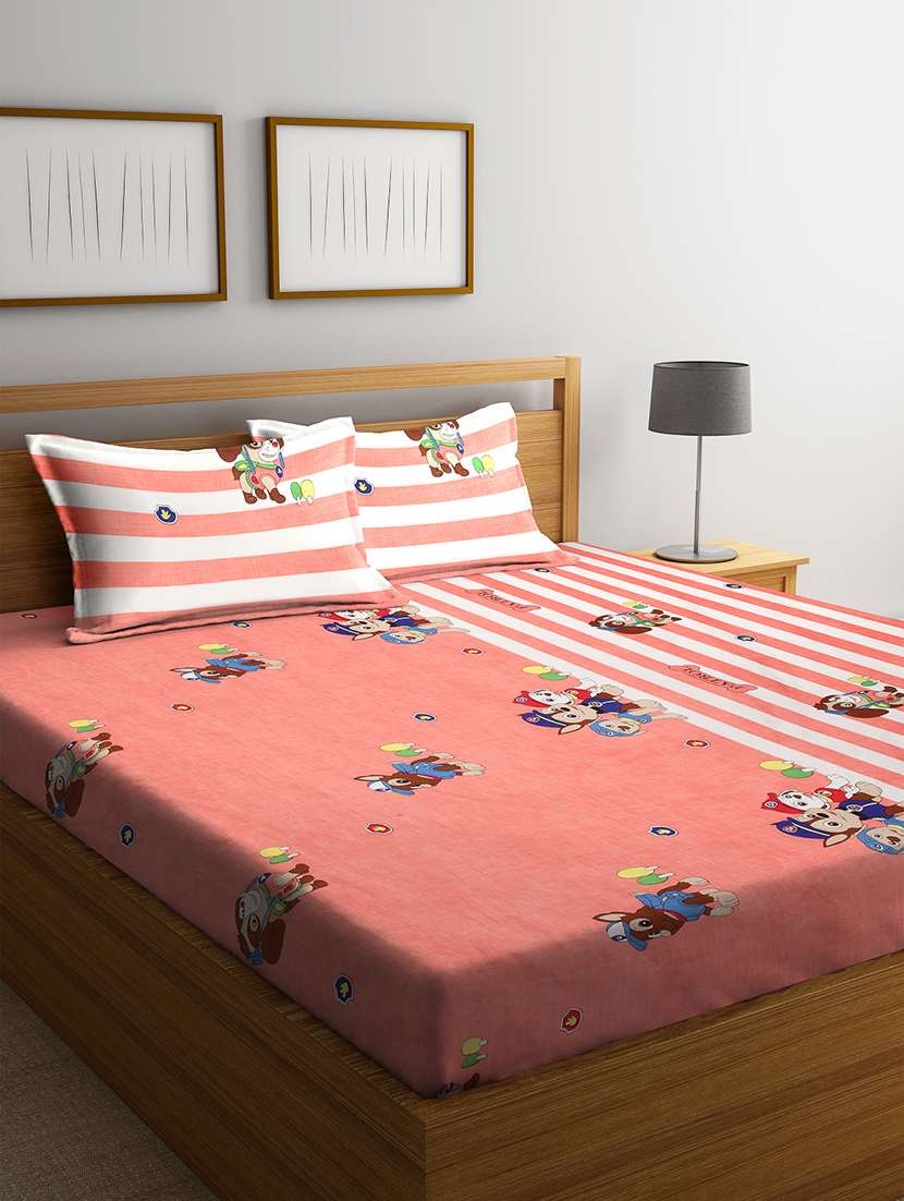 klotthe grey floral 210 tc cotton blend elasticated double bedsheet with 2 pillow cover