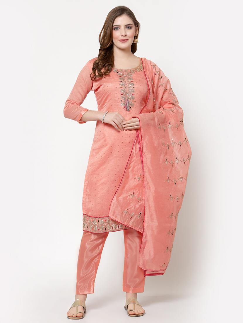 orange straight pant suit unstitched suit - 18407975 - Standard Image - 1
