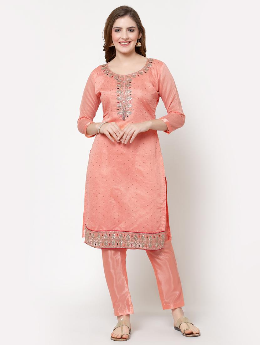 orange straight pant suit unstitched suit - 18407975 - Standard Image - 4