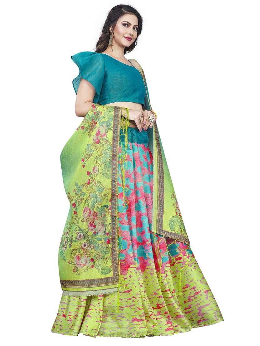 green silk flared lehenga - 18408048 - Standard Image - 1