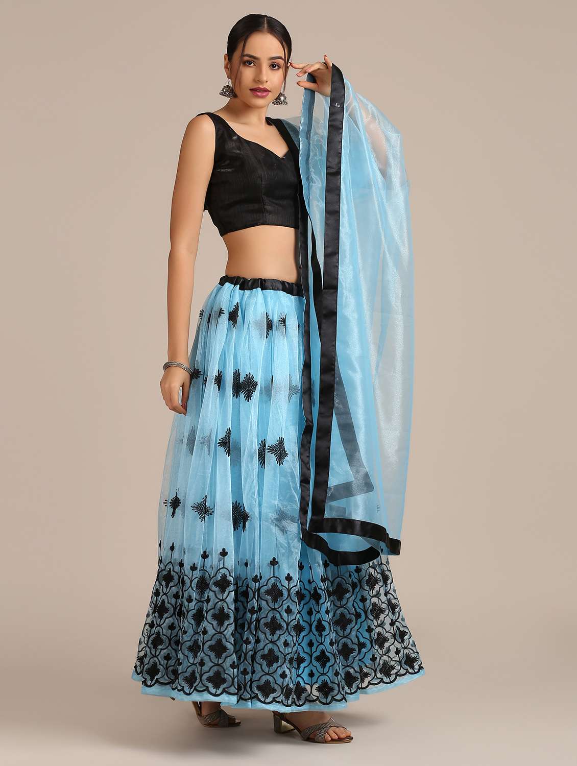 Turquoise Net Flared Lehenga