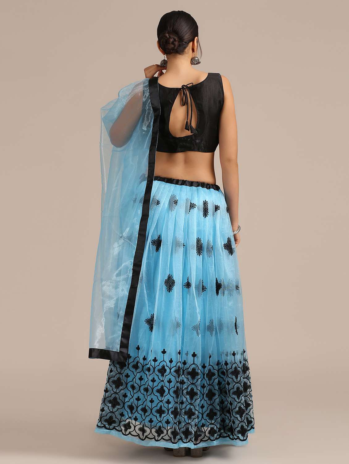 Turquoise Net Flared Lehenga