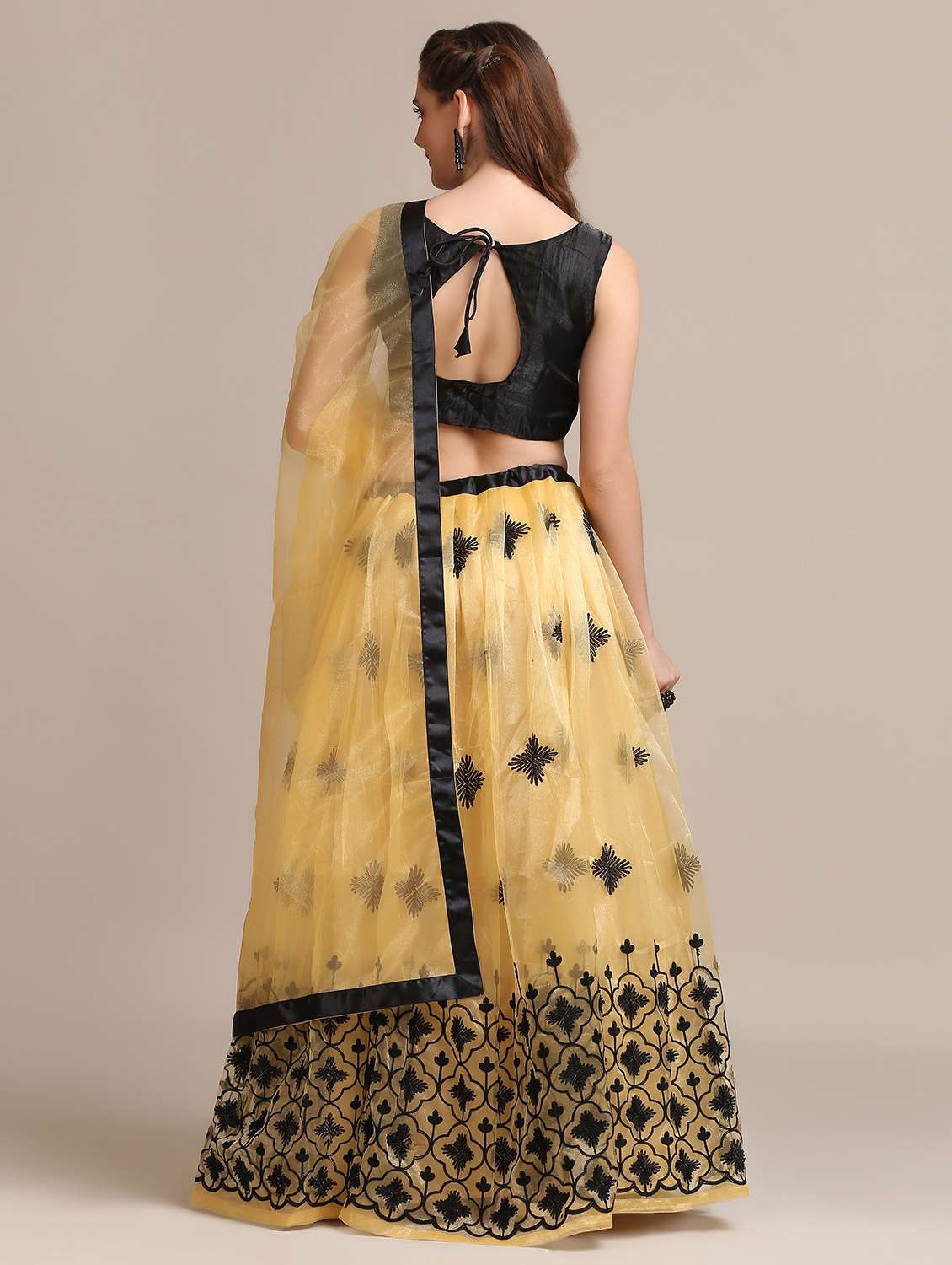 Beige Net Flared Lehenga