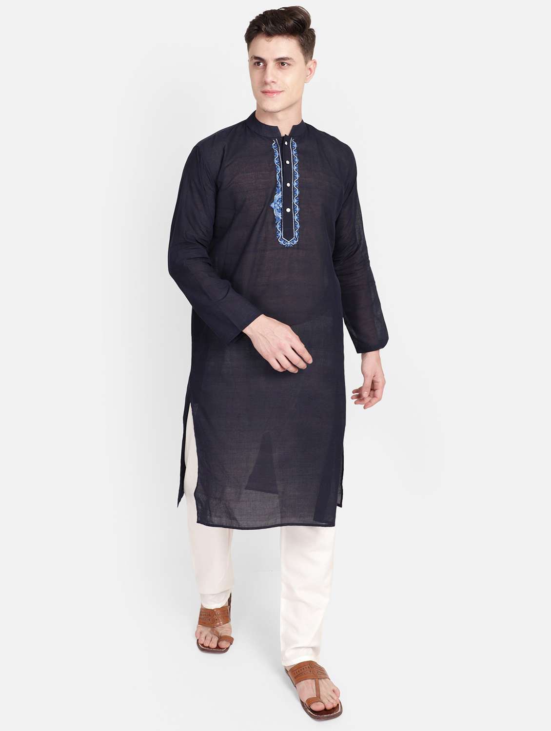dark blue solid long kurta