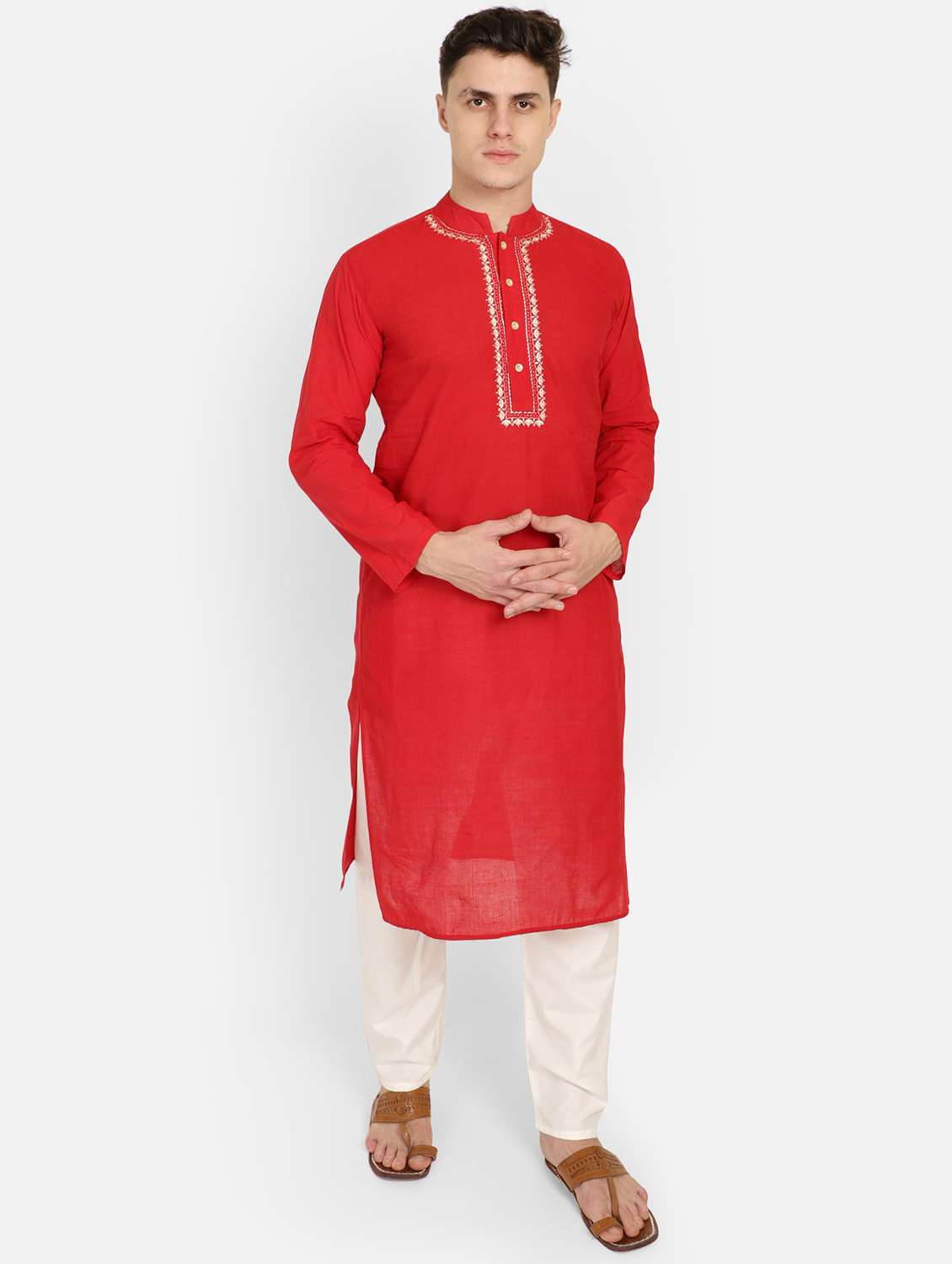 red printed long kurta