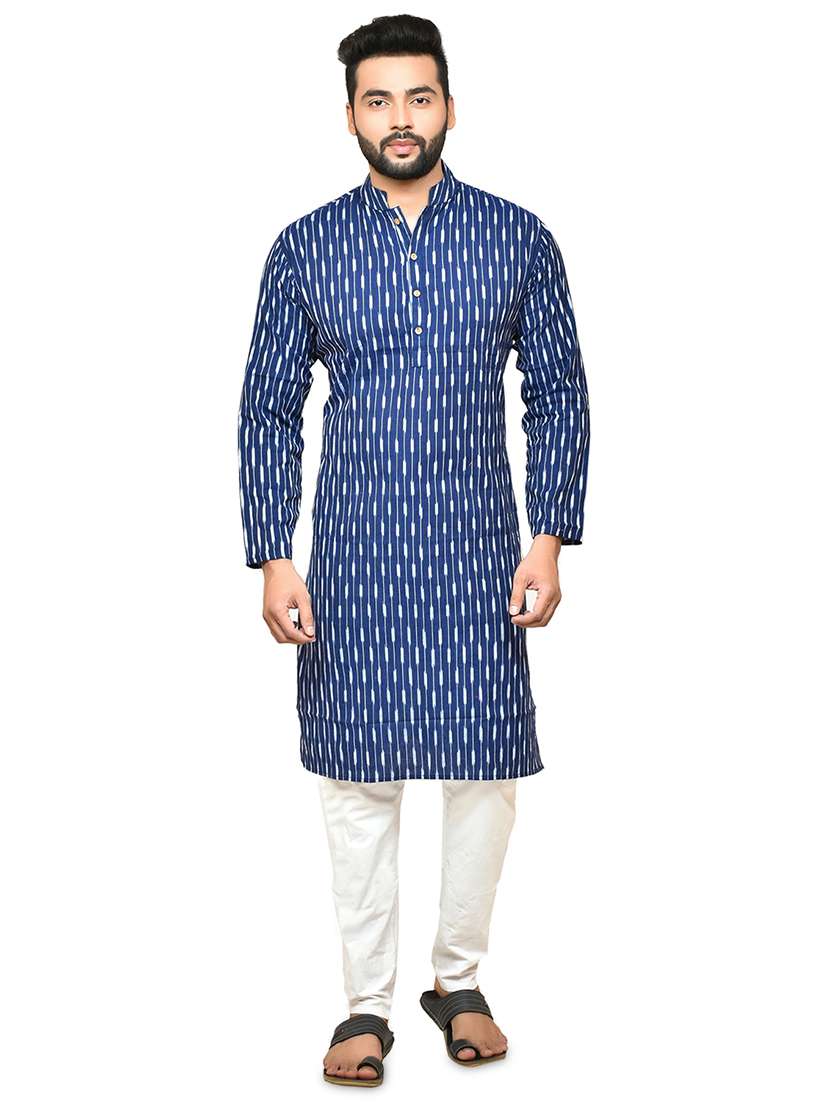 men ikat print mandarin neck long kurtas