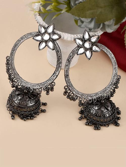 silver metal jhumka earring - 18408986 -  Standard Image - 0