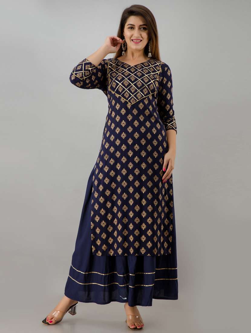 blue rayon kurta skirt  set